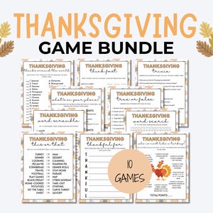 Thanksgiving Printable 10 Game Bundle, Thanksgiving Party Games, Thanksgiving Games for Kids and Adults, Thanksgiving Printable Activities