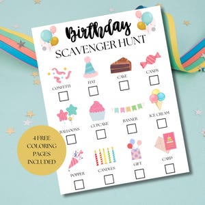 Birthday Scavenger Hunt For Kids, Birthday Treasure Hunt, Birthday Activity For Kids, Printable Birthday Party Games, Picture Scavenger Hunt