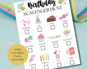 Birthday Scavenger Hunt For Kids, Birthday Treasure Hunt, Birthday Activity For Kids, Printable Birthday Party Games, Picture Scavenger Hunt