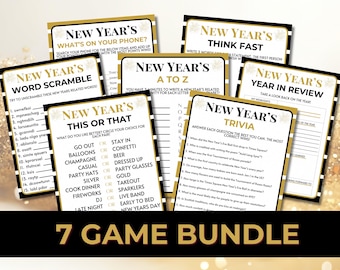 New Years Eve Printable Games, New Years 7 Games Bundle, New Years Eve Party Games, New Years Games for Kids, New Years Trivia, Adult Games