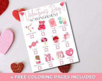 Valentines Day Scavenger Hunt Printable for Kids, Valentines Party Game, Valentines Day Kid Activity, Valentines Printable Treasure Hunt