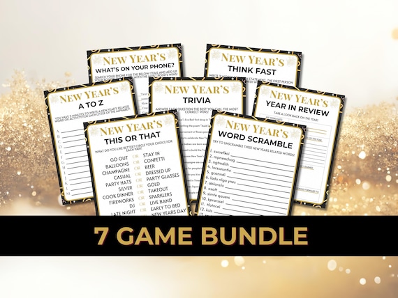 New Years Eve Printable Games, New Years 7 Games Bundle, New Years Eve Party Games, New Years Games for Kids, New Years Trivia, Adult Games