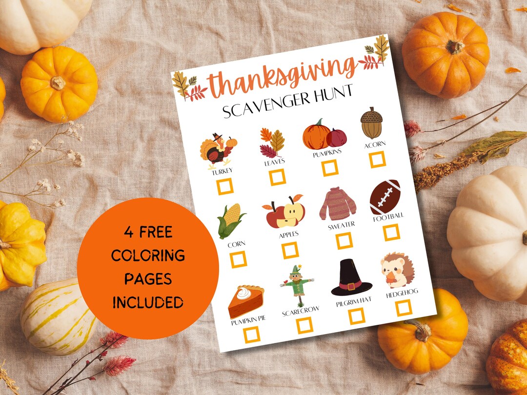 Thanksgiving Scavenger Hunt Printable for Kids, Kids Thanksgiving Game ...
