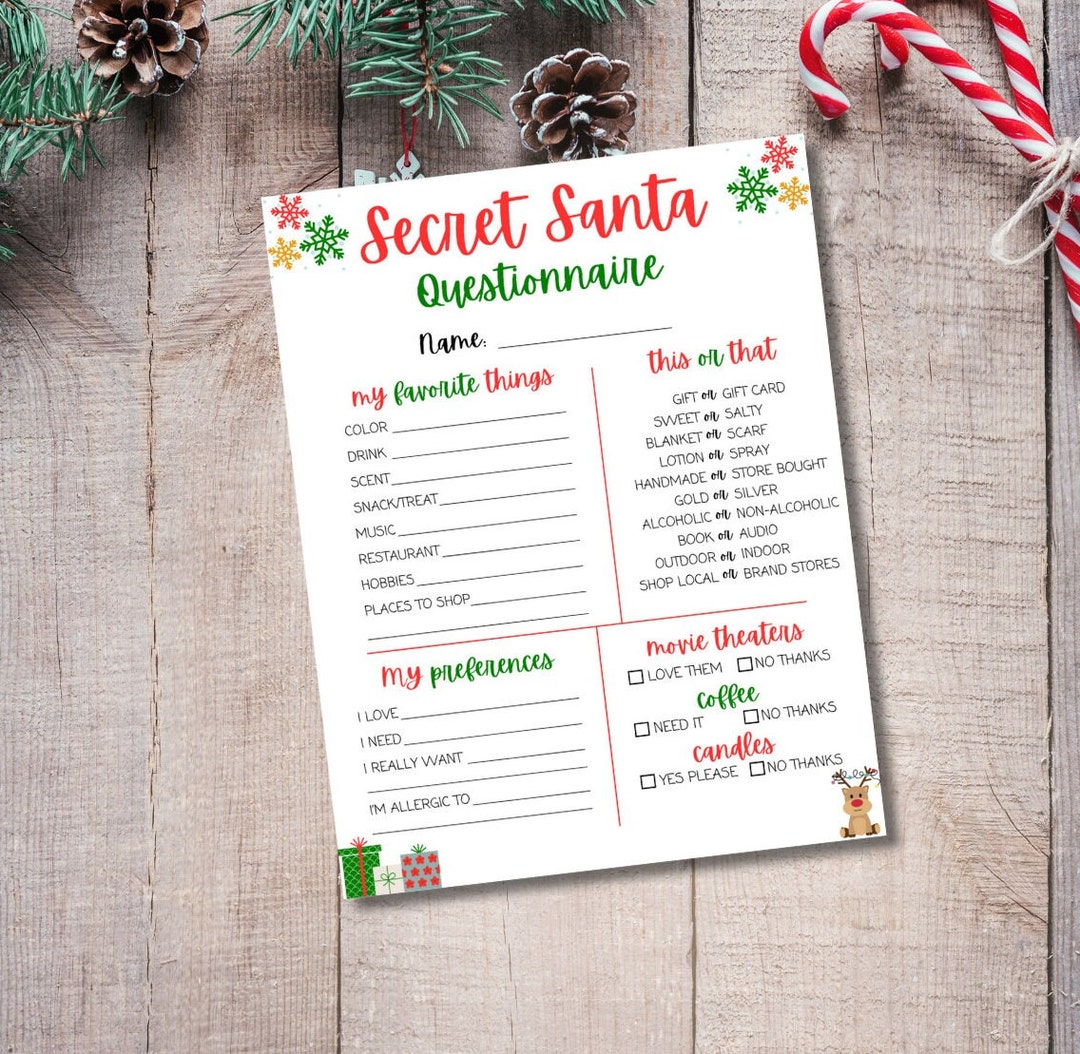 Printable Secret Santa Questionnaire, Secret Santa Gift Exchange Form ...