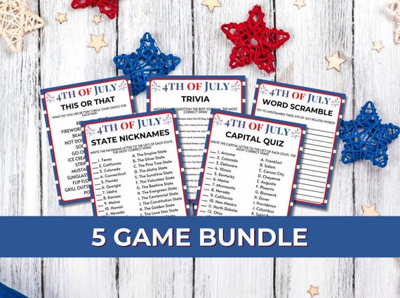 Fourth of July Printable Games, 4th of July Games Bundle, 4th of July Party Games, Fourth of July Games for Kids, 4th of July Trivia