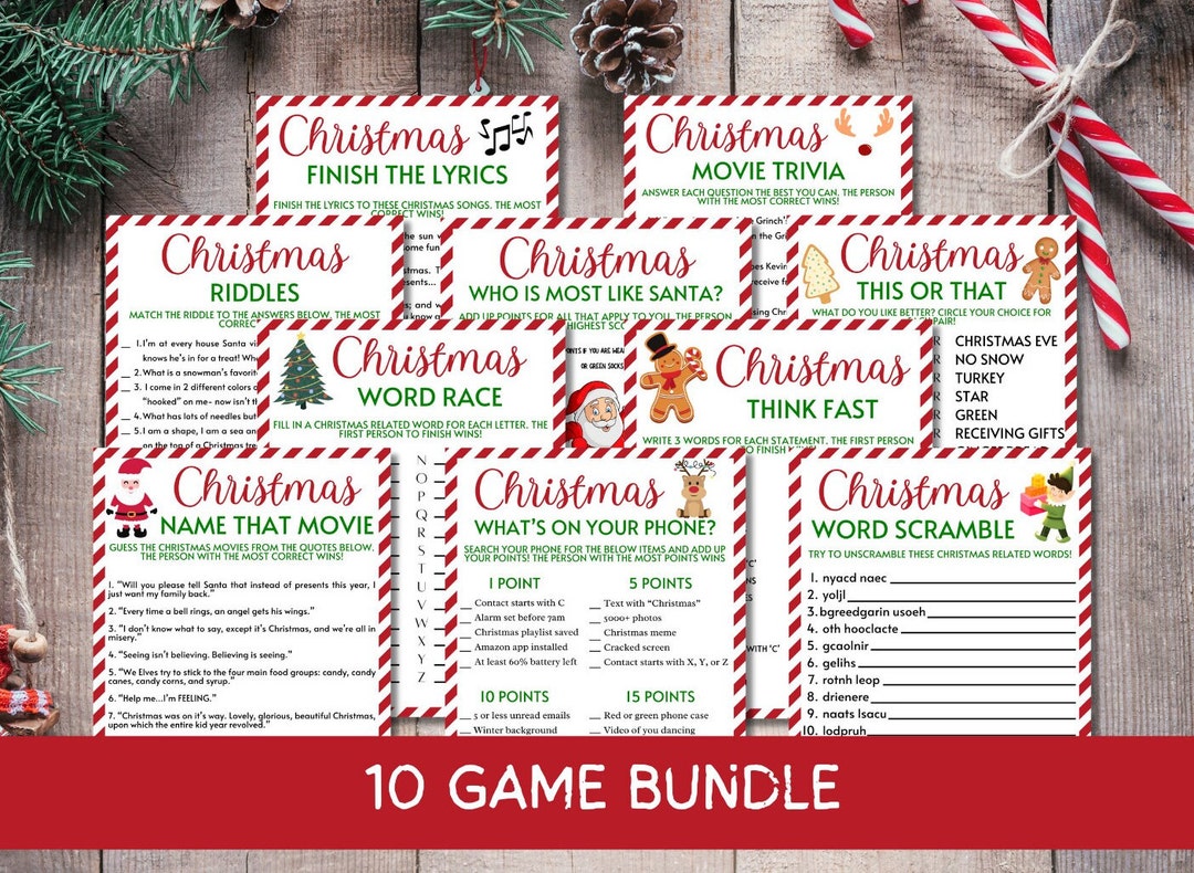 Christmas Printable Games Bundle, Christmas Games for Kids, Christmas