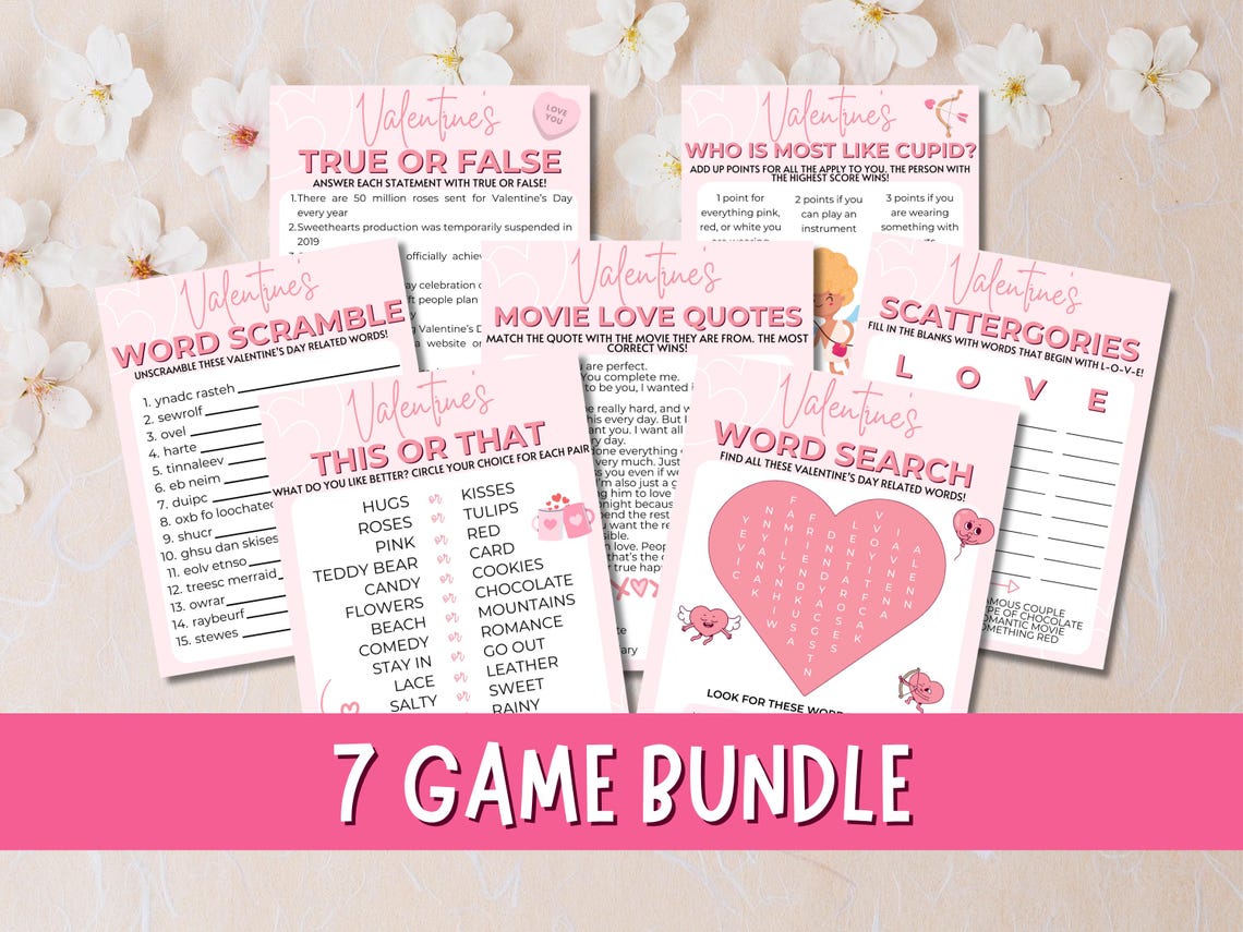 Valentines Day Printable Games Bundle, Valentines Day Games for Kids ...