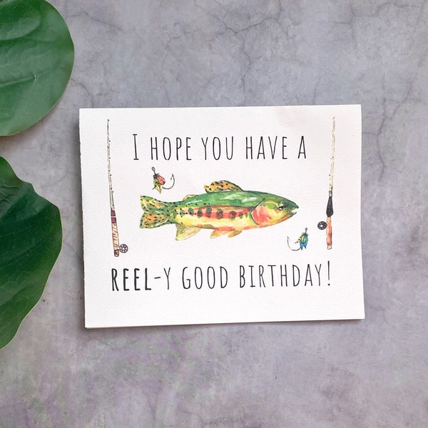 Fishing card |  Hope you have a REEL-y good birthday- card for dad,  grandfather, husband, any fishing lover! | Matching vinyl sticker