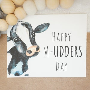 Happy M-UDDERS day funny mother's day card Cute watercolor dairy cow matching vinyl sticker gift for mom, expecting mother's, friend image 1