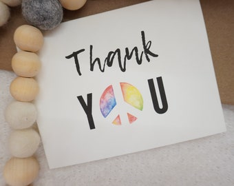 Thank you card| tie dye watercolor peace sign painting| personalized | teacher appreciation thank you