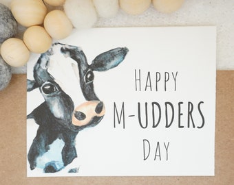 Happy M-UDDERS day| funny  mother's day card | Cute watercolor dairy cow | matching vinyl sticker | gift for mom, expecting mother's, friend