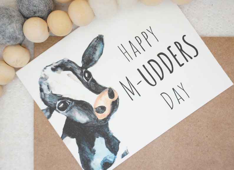 Happy M-UDDERS day funny mother's day card Cute watercolor dairy cow matching vinyl sticker gift for mom, expecting mother's, friend image 3