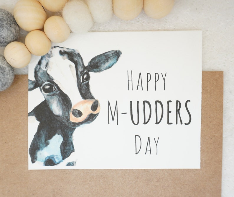 Happy M-UDDERS day funny mother's day card Cute watercolor dairy cow matching vinyl sticker gift for mom, expecting mother's, friend image 1