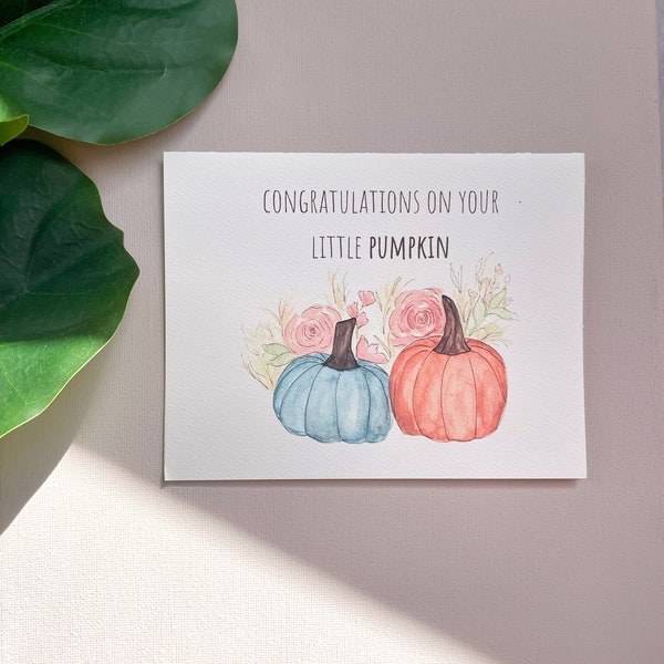 Congratulations on your little pumpkin | baby shower card | expecting mother | new parents | fall pumpkins | boho