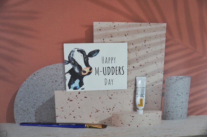 Happy M-UDDERS day funny mother's day card Cute watercolor dairy cow matching vinyl sticker gift for mom, expecting mother's, friend image 4