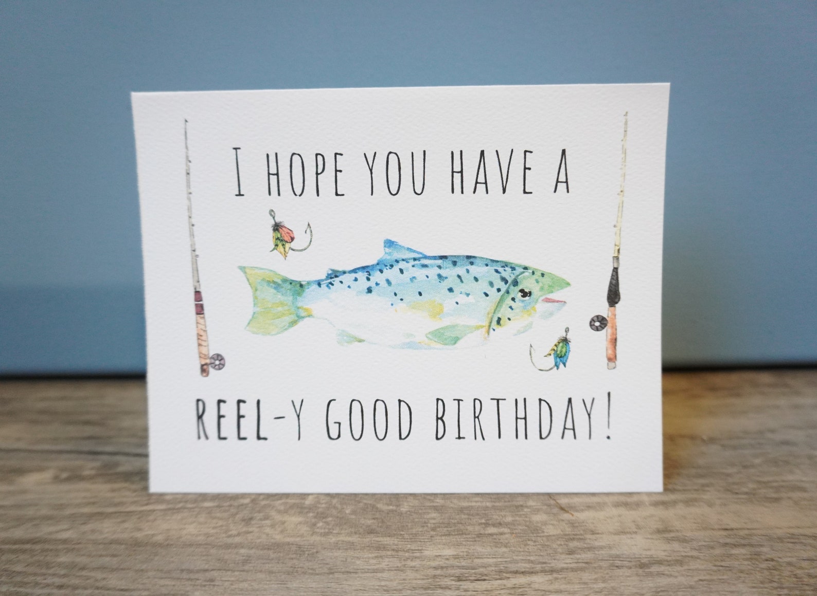 Funny Fishing Birthday Card: Watercolor Fish Design, Gift for Angler ...