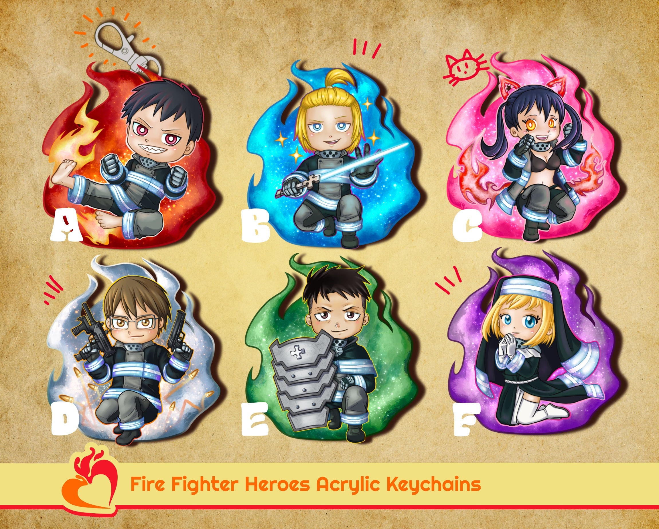 1 Pcs Kawaii Anime Fire Force Cosplay Keychains Figure Arthur Boyle Shinra  Kusakabe Acrylic Pendant Keyrings Toys Xmas Gifts