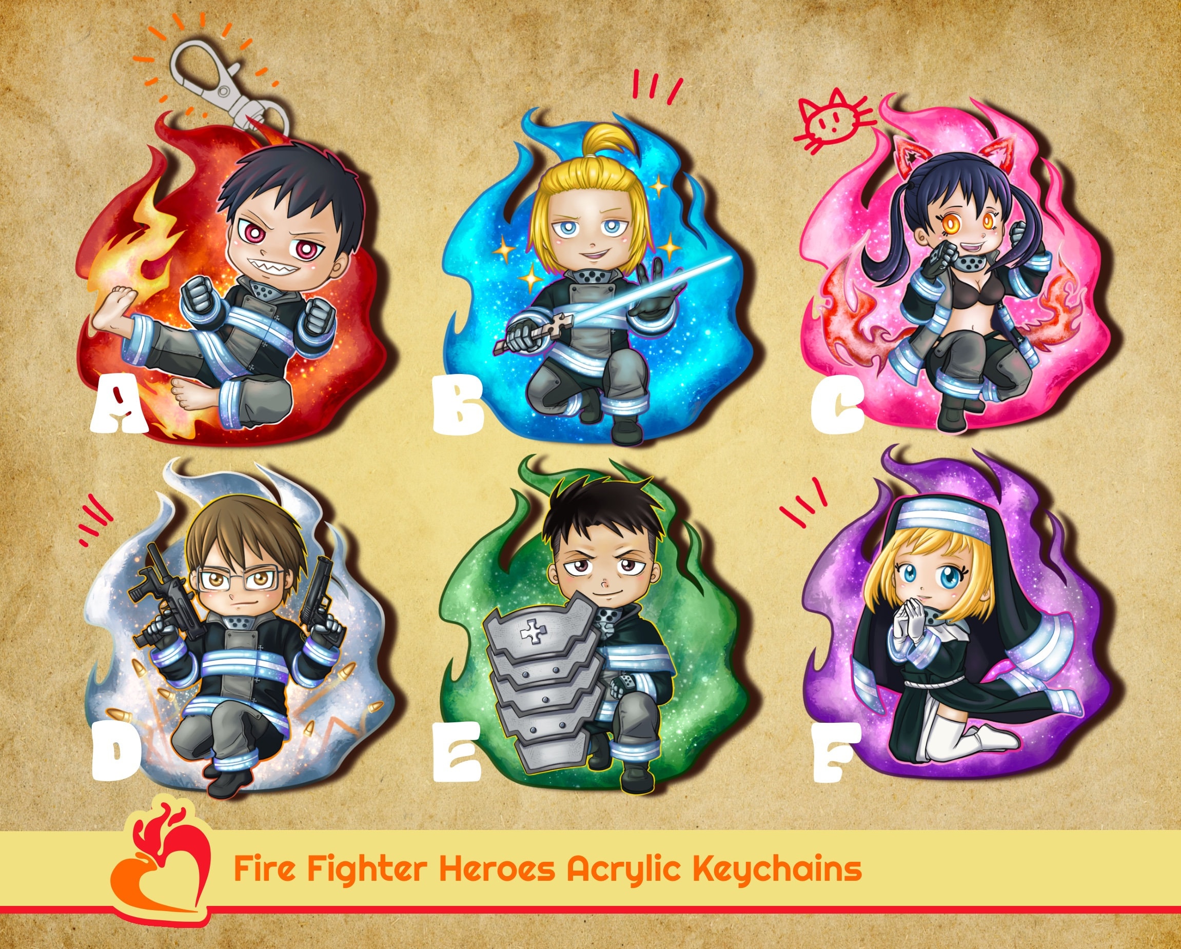 DraggmePartty Fire Force Anime Cute Acrylic Keychain (Free Combination) 