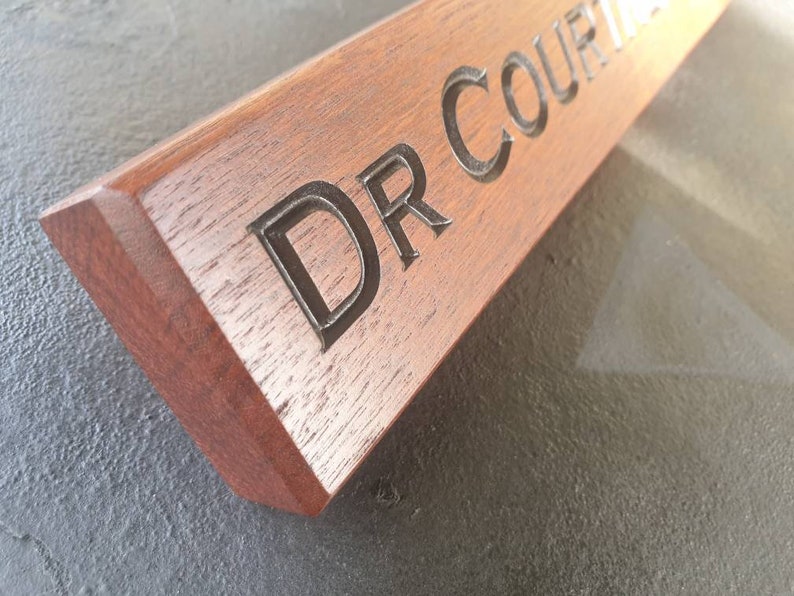 Desk Name Plaque Reclaimed Jarrah Timber Quality Deep Cut CNC Routed Lettering Custom Made To Order image 3