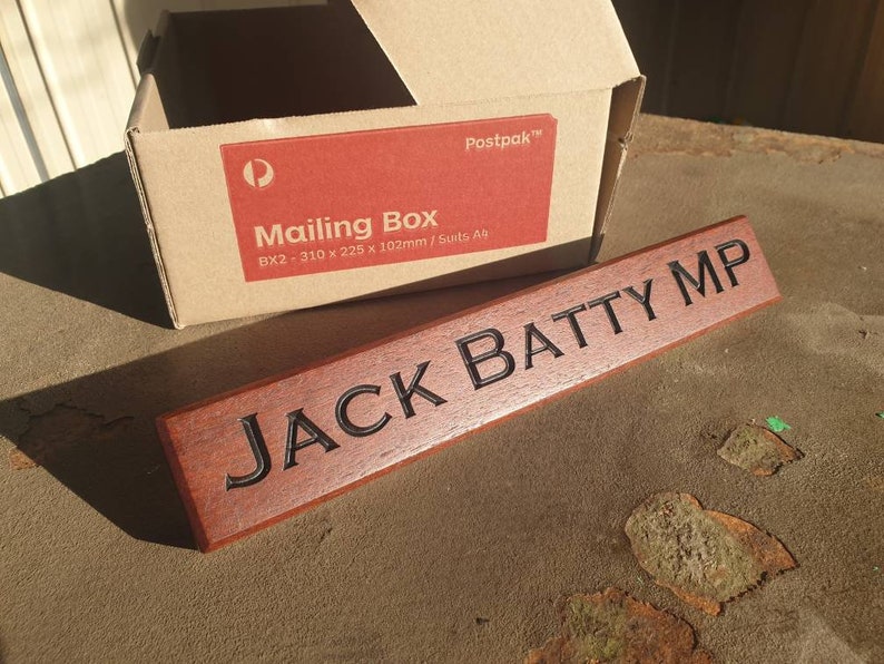 Desk Name Plaque Reclaimed Jarrah Timber Quality Deep Cut CNC Routed Lettering Custom Made To Order image 9