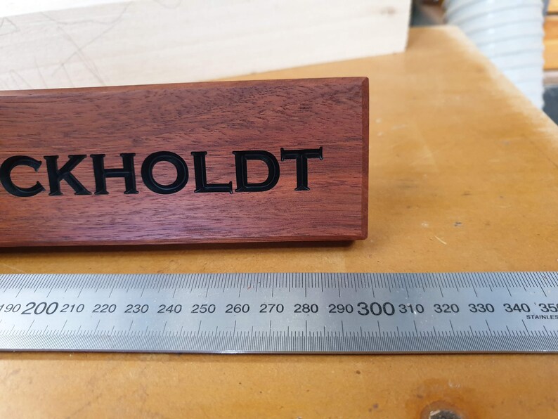 Desk Name Plaque Reclaimed Jarrah Timber Quality Deep Cut CNC Routed Lettering Custom Made To Order image 6