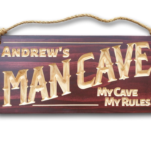 Man Cave Sign Australian Made Timber Sign Personalised Gift for him handcrafted English Mahogany stained NZ Pine Shed Sign