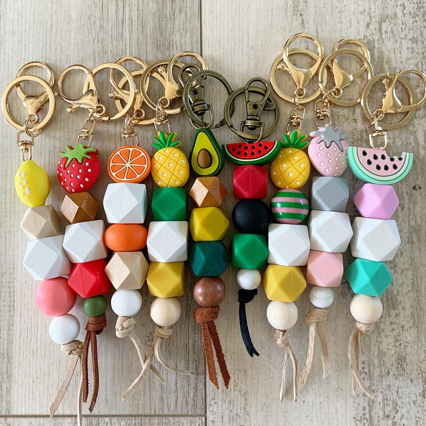 Fruit Keychain Pink Lemonade Watermelon Avocado Orange Bead Etsy