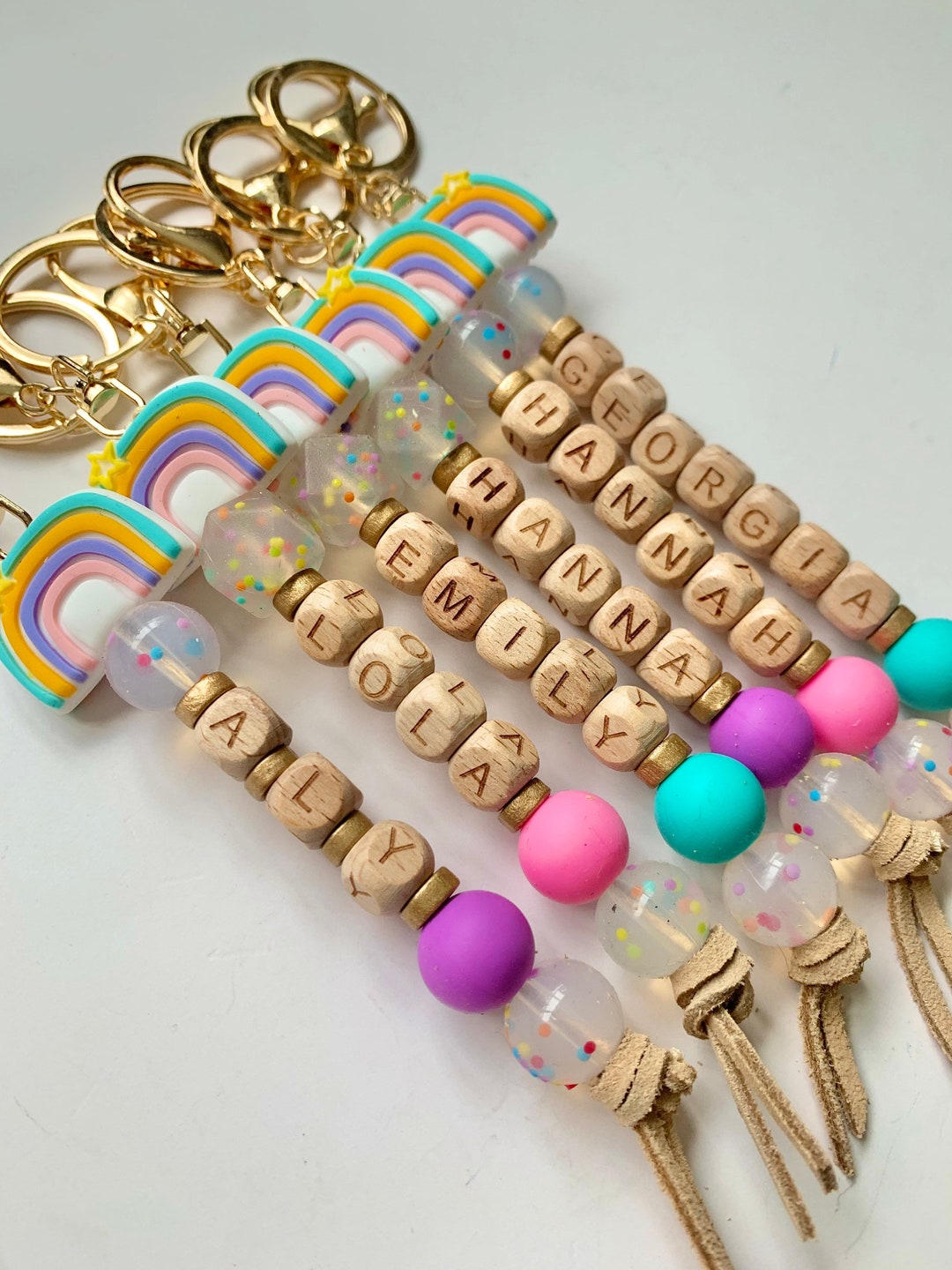 Personalized Confetti Rainbow Keychain, Back Pack Tassel, Rainbow Keychain, Birthday Party Favor