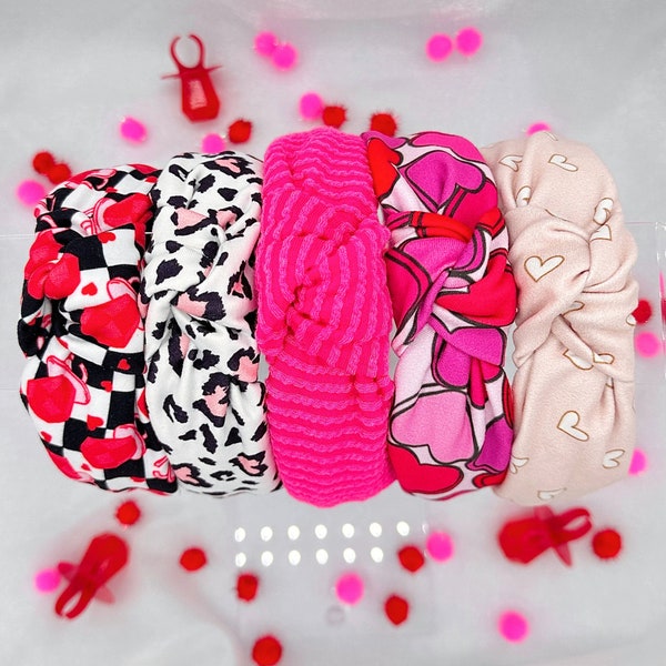 Pink and Heart Knotted Headbands, Love Accessories