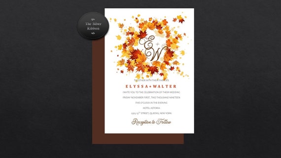 Fall Theme Wedding Minimalist Wedding Invitation Fall Etsy