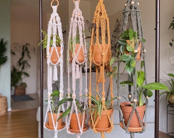 MAMA CASS - Double Macrame Plant Hanger - Marigolden Macrame 70s Hippie Boho Décor Long Houseplant Hanger