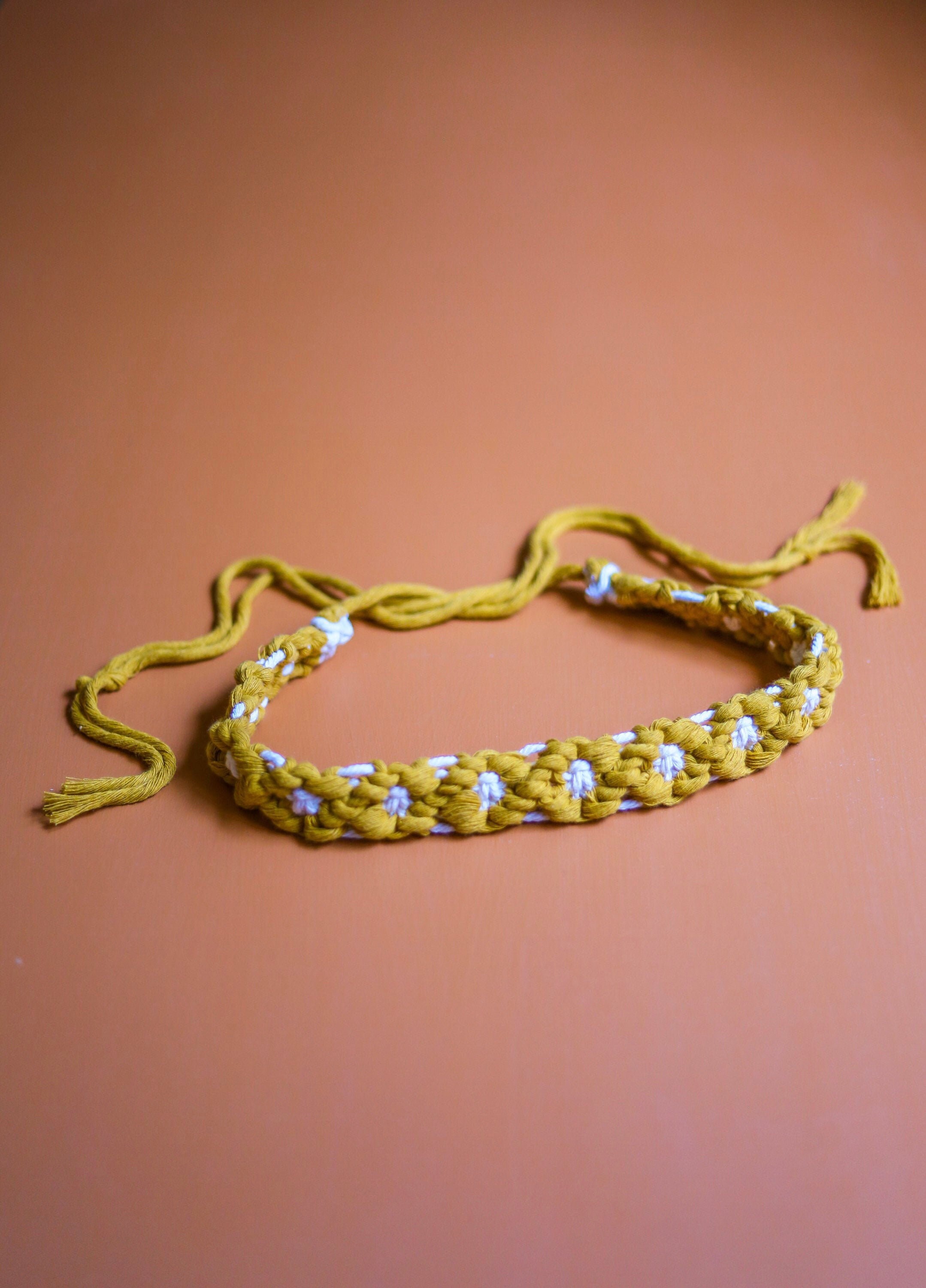 DAISY CHAIN HEADBAND: Marigolden Macrame Flower Crown - Fiber Art ...
