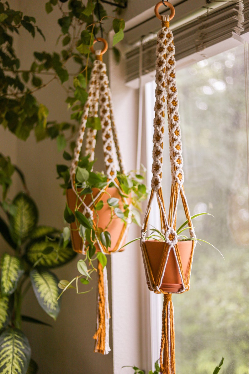 DAISY CHAIN Macrame Plant Hanger in Mustard & White Boho Decor image 7