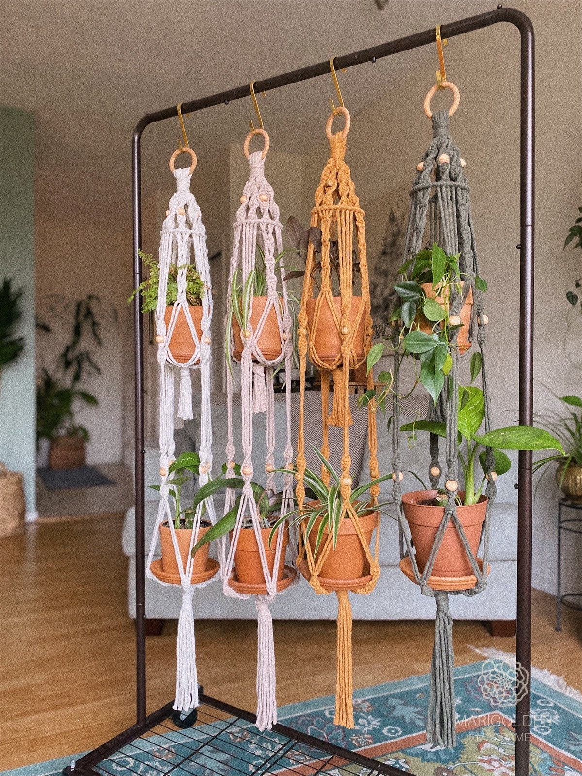 Solid Oak Macrame Plant Hanger Kit - Two Minis