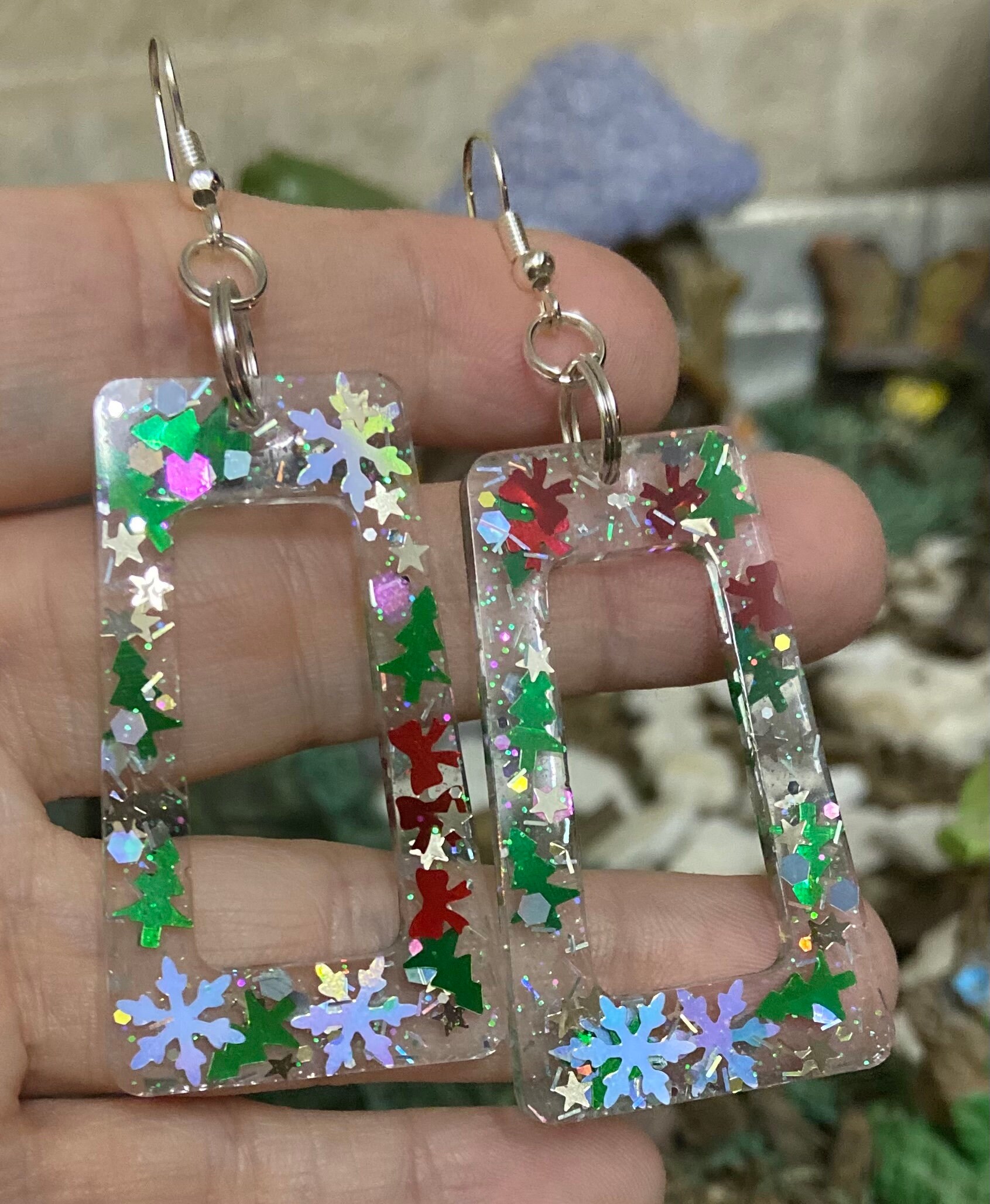 New Christmas Resin Earrings Handmade Cute Xmas Gift Glitter Etsy UK