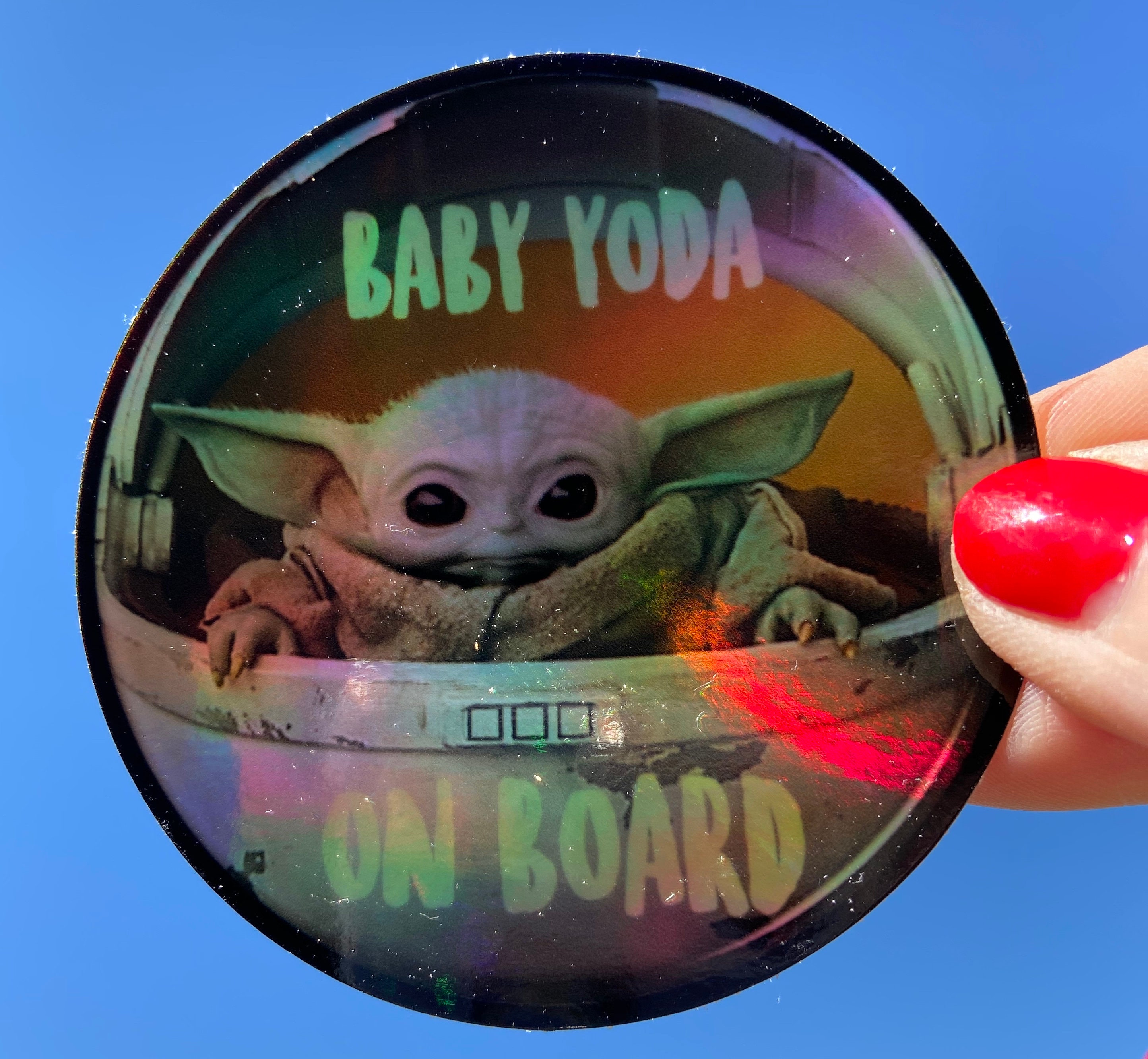 Baby Yoda on board holographic sticker decal the child Etsy