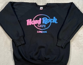 Vintage Hard Rock Cafe London Sweatshirt Men's XL Black Pink Blue Gradient Logo