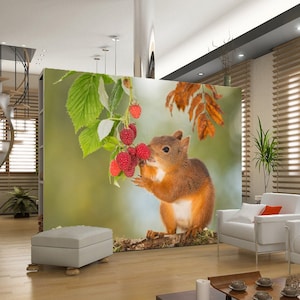 3D Obst Baum niedlich Eichhörnchen 720 abnehmbare Tapete selbstklebende Tapete Extra große Peel & Stick Wallpaper Wallpaper Wandbild AJ WALLPAPERS