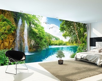 3D Mountain Rock Water A250 Removable Wallpaper Self Adhesive Wallpaper Extra Large Peel & Stick Wallpaper Wallpaper Mural AJ WALLPAPERS