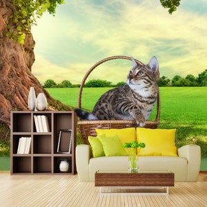 3D árbol lindo gato naturaleza KIDS721 papel pintado extraíble autoadhesivo papel pintado extra grande Peel & Stick Wallpaper Mural AJ WALLPAPERS