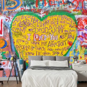 3D Love Graffiti Wall Color 255 Removable Wallpaper Self Adhesive Wallpaper Extra Large Peel & Stick Wallpaper Wallpaper Mural AJ WALLPAPERS