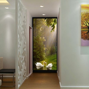 3D Schwan Sonnenbaum A747 abnehmbare Tapete selbstklebende Tapete Extra große Peel & Stick Wallpaper Wallpaper Wandbild AJ WALLPAPERSS