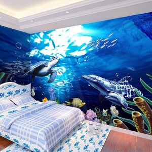 3D Undersea World Turtle Blue793 Tapeta samoprzylepna Tapeta bardzo duża Peel & Stick Tapeta ścienna AJ WALLPAPERS