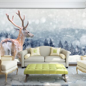 3D Winter Eis Schnee Antilope 749Abnehmbare Tapete selbstklebende Tapete Extra große Peel & Stick Wallpaper Wallpaper Wandbild AJ WALLPAPERS