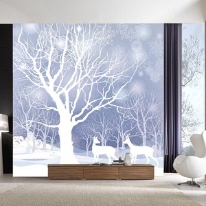 3D snow deer A37 fondos de pantalla extraíble Autoadhesivo Fondo de pantalla extra grande Peel & Stick Wallpaper Mural AJ WALLPAPERS