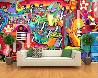 3D Hip Hop Graffiti C25 Removable Wallpaper Self Adhesive Wallpaper Extra Large Peel /& Stick Wallpaper Wallpaper Mural AJ WALLPAPERSS