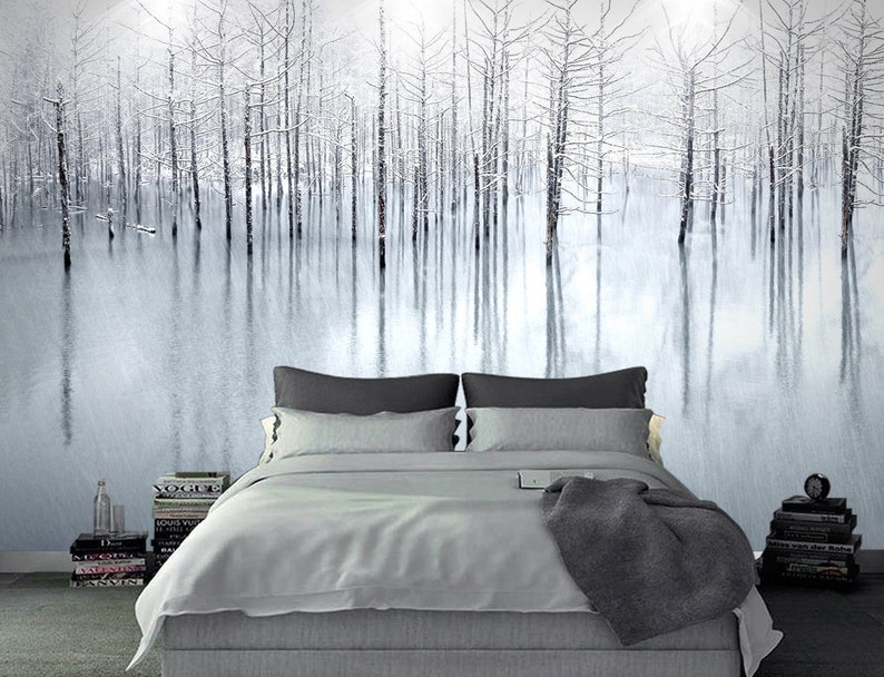 3D Snowy Forest A1272 Removable Wallpaper Self Adhesive Etsy