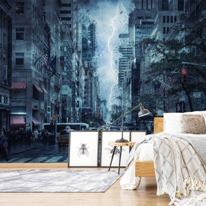 3D Urban Lightning R4190 Removable Wallpaper Self Adhesive Wallpaper Extra Large Peel & Stick Wallpaper Wallpaper Mural AJ WALLPAPERS