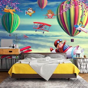 3D Cartoon vliegtuig L2642 verwisselbaar behang zelfklevend behang Extra grote Peel & Stick Wallpaper Wallpaper muurschildering AJ WALLPAPERS