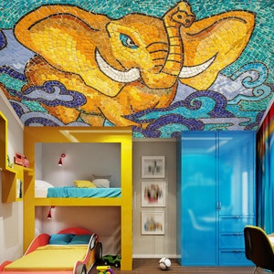 3D Golden Elephant CA2199 Plafond Papier Peint Amovible Auto Adhésif Papier Peint Grand Peel & Stick Papier Peint Mural AJ WALLPAPERS
